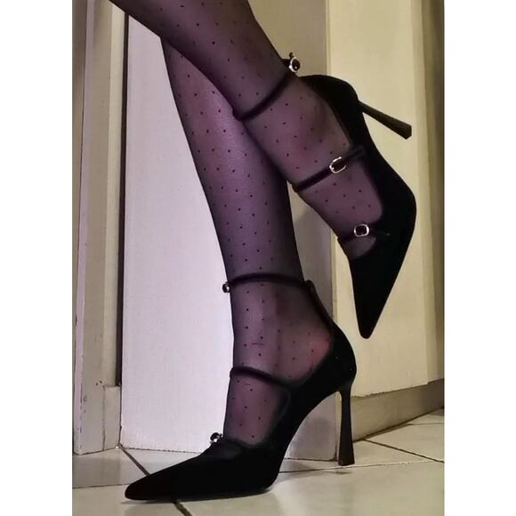 ZARA Blogger Fave!!! Pointed Toe Buckled Velvet High Heels NWT 🖤 - Picture 11 of 16